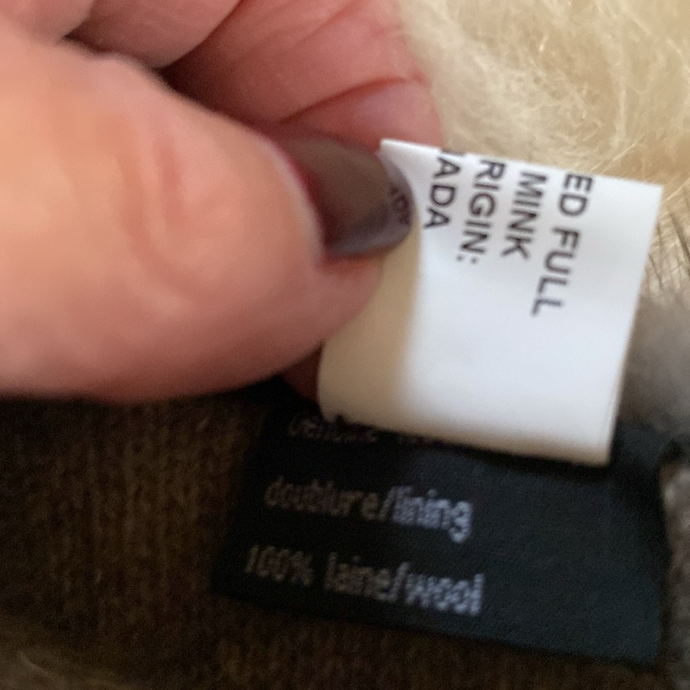 $275 Mitchie's  Black Leather Gloves & Wool Lining & Grey Mink Cuff NWT - Picture 5 of 10